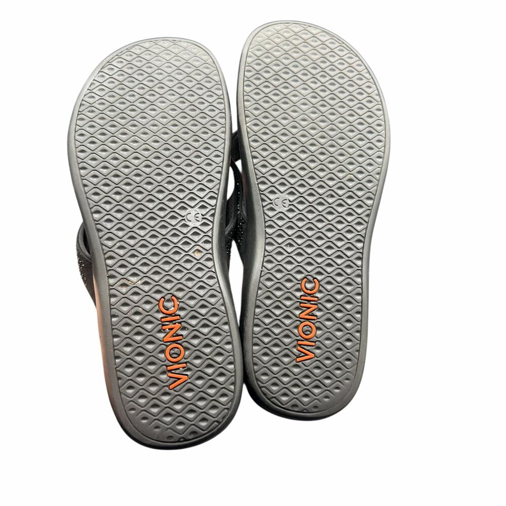 Vionic Rhinestone Flip Flops Black Gray Orthotic … - image 6